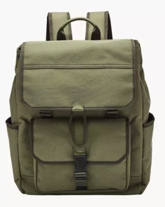 Fossil Weston Nylon Olive Green Laptop Backpack Leather Trim SBG1320345 NWT $350 - Picture 1 of 7
