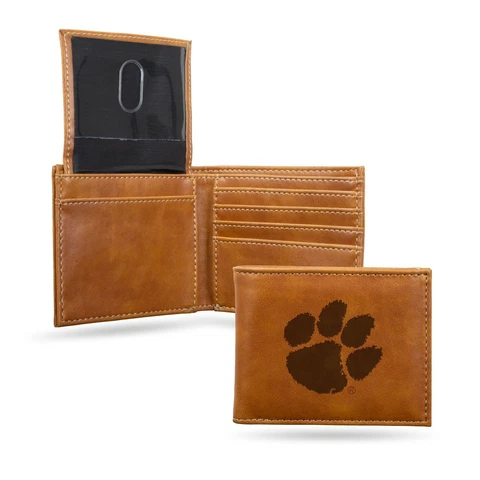 Clemson Tigers Laser Engraved Brown Billfold Wallet Cover