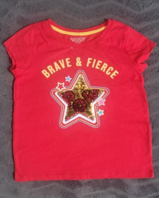 Camiseta Wonder Woman Niñas 7-8 Camisa Roja y Dorada Manga Lentejuelas Abatibles Foto 1 de 4