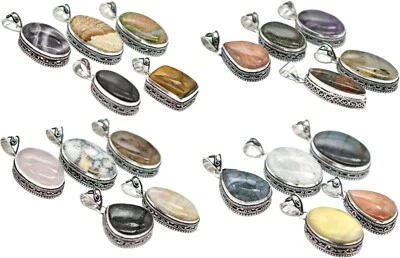 Quarzo Rosa E Altro Gemma Artigianale Storno Ciondolo Placcato Argento Mix Lotto - Immagine 1 di 4