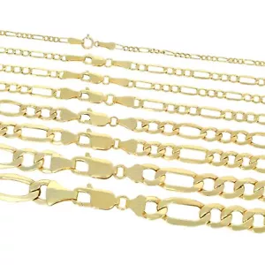 10K Real Yellow Gold 2mm-9mm Italian Figaro Link Chain Pendant Necklace 16"- 30" - Picture 1 of 108