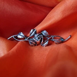Jugendstil Rose Brosche 925 Silber Goldschmied Straßburg Emmanuel Celarius 60x17mm - Bild 1 von 7
