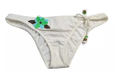 Roxy SASSY N LOW White Green Blue Flower Super Low Rise Junior's Bikini Bottom - Image 1 of 4