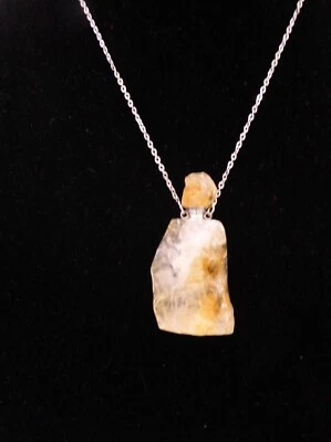 Collar Piedra Citrino Soporte Perfume Amarillo Blanco Boho Plata Cadena 16-19" Foto 1 de 4