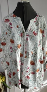 Jones New York woman size 2X multicolor floral long sleeve linen career blouse - Picture 1 of 5