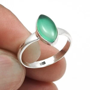 Bisel de ónix verde natural cóctel artesanal esposa anillo joyería plata maciza 925 - Imagen 1 de 8