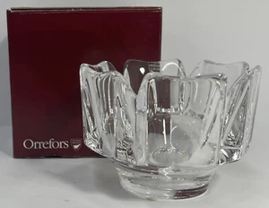 Orrefors Corona 5-1/2" Cuenco Redondo Lotus 6 Pétalos Lars Hellsten Suecia Firmado - Imagen 1 de 11