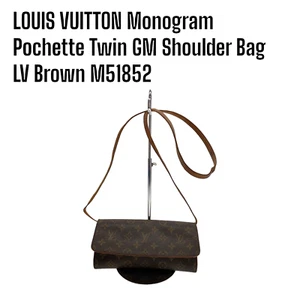 Auth LOUIS VUITTON Monogram Pochette Twin GM Shoulder Bag LV Brown M51852 JAPAN - Picture 1 of 11