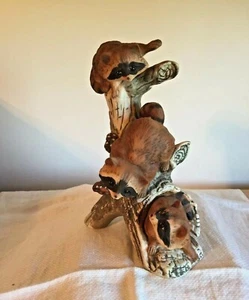 Three Raccoons Climbing Playing Figurine Masterpiece Porcelain by Homco Vintage - Picture 1 of 6
