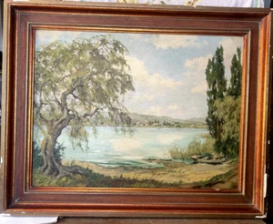 ::ERNST GOTTWALD *1886 -1955 TRISTE RIVA LAGO FIUME FIRMATO CORNICE OLIO ANTICO - Foto 1 di 7