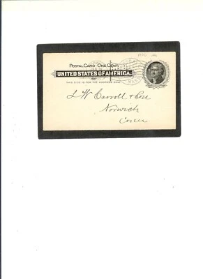 US Postal Card UC14 USED "Hinsdale, Mass. to Norwich Conn.  1-18-1900 - Image 1 of 2
