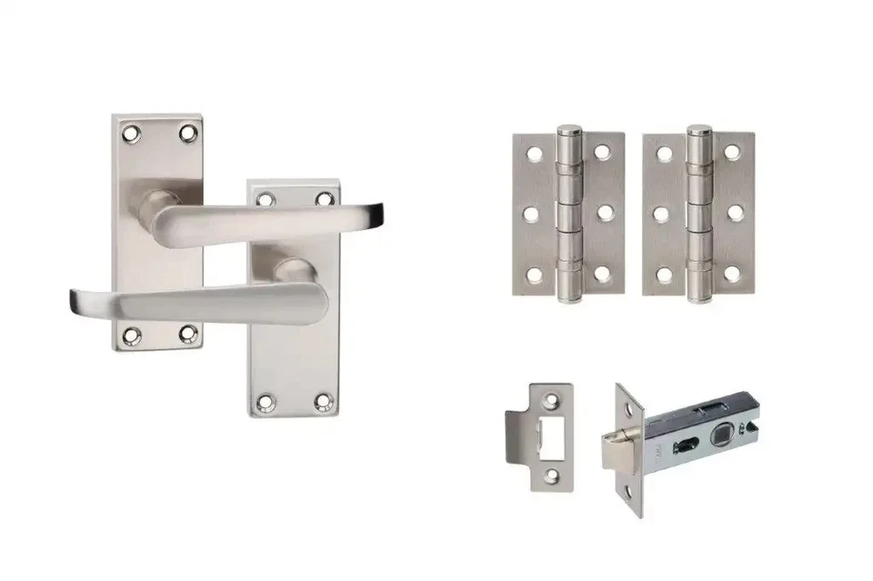 Victorian Straight Latch Door Pack - Handle/Latch/Hinges Satin Nickel Internal - Image 1 of 1