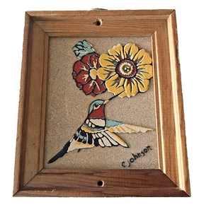 Hummingbird Black Chinned "Visitor" Sand Painting Framed with Hanger Spring - Picture 1 of 3