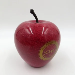 Polished Red Marble Apple Paperweight 2.75" Gold Label Golden West College GWC - Picture 1 of 9