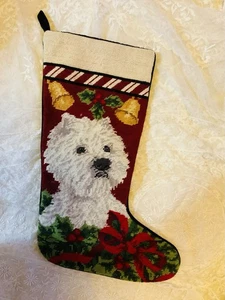 Needlepoint Christmas’s  Stocking,white Terrier Dog - Picture 1 of 4