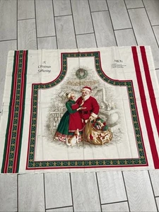 Vintage Christmas Apron Fabric Panel Uncut Santa, and Mrs. Claus - Picture 1 of 3