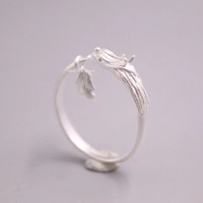 Pure 999 Fine Silver Ring Women's 4mm Phoenix Tails Open Ring US Size 7 - Image 1 of 4