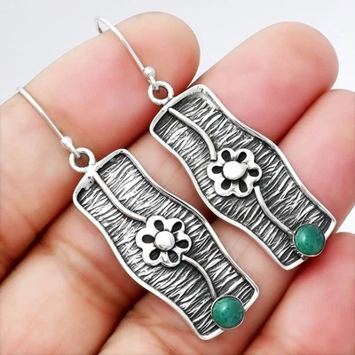 Pendientes de plata de ley 925 de ónix verde natural joyería E-1179 Foto 1 de 4