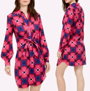 Trina Turk Floral Front Tie Shirt Dress Women's L - Picture 1 of 7