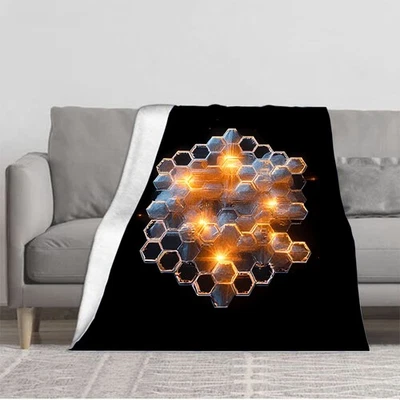 Futuristic Hexagonal Pattern Flannel Blanket  Cozy and Warm for Sofa Travel  - Image 1 of 4