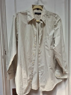 Camisa social Geofferey Beene listrada creme ajustada pequena - Imagem 1 de 4
