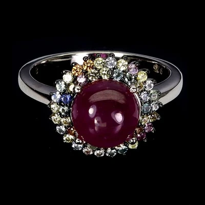 925 Sterling Silver Ring Round Ruby 8mm Sapphire Natural Gemstone Jewelry Size 7 - Image 1 of 4