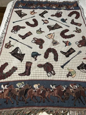 Goodwin Weavers Horses Tapestry Throw Blanket Equestrian 100% Cotton USA 70x48” - Image 1 of 4