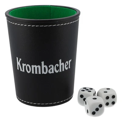 Krombacher Bier Würfelbecher schwarz mit 3 Würfel Lederoptik
