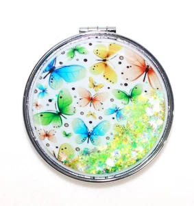 Compact Mirror With Glitter Multi Color Butterflies - Picture 1 of 4