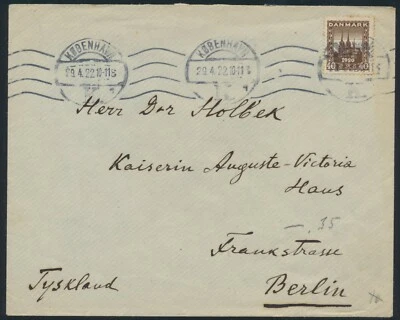 DINAMARCA. 1922. Reunion 40 Øre marrón, cubierta a Berlín, ALEMANIA (PK1416) Foto 1 de 2