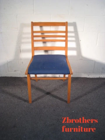 Danish Modern ladder back Wood Arm Chair Blue Cover