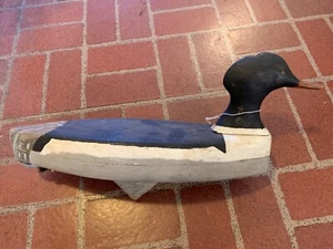 Vintage raro Maine Merganser Duck Decoy dipinto originale primitivo marittimo - Foto 1 di 9