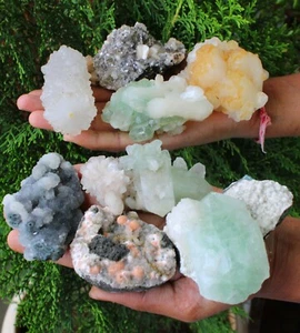 Mix Lot Of Green Apophyllite,Stilbite,Coral,Stilbite. ( 8 NOS ) Minerals #BG1 - Picture 1 of 6