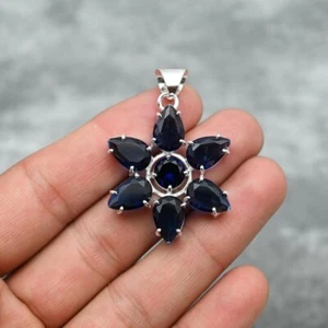 Sapphire Gemstone Star Pendant 925 Sterling Silver Handmade Pendant Necklace - Picture 1 of 5