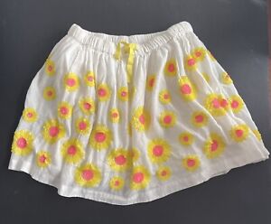 Mini Boden Skirt Girls 6 7 White Yellow Orange Sequin Flowers Lined Gathered