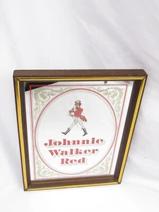 Vintage Johnnie Walker RED Mirror Mirrored Bar Sign Framed Wood Scotch Whiskey - Picture 1 of 8