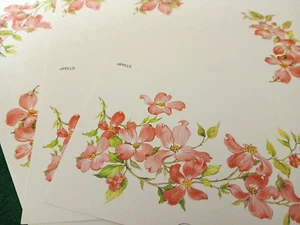 THREE LOT Fold & Seal 60s-70s PINK DOGWOOD BLOSSOMS 1-Sheet Mailer Stationery - Picture 1 of 7
