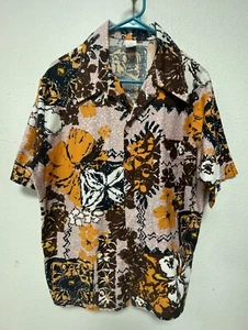 MEN’S VINTAGE JANTZEN COTTON ALOHA HAWAIIAN SHIRT HIBISCUS SIZE LARGE - Picture 1 of 3