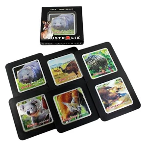 6 Australia Animal Drink Coaster Set Kangaroo Koala Wombat Platypus Echidna Emu - Picture 1 of 7