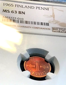 1965 Finland Penni NGC MS63BN Neon Toning, Scratch-Free Holder CHN - Picture 1 of 3