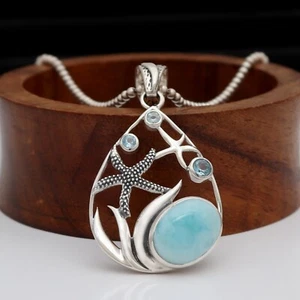 Larimar Gemstone Handmade 925 Sterling Silver Amazing Pendant Jewelry for Her - Picture 1 of 6