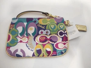 COACH Poppy Colorful Wristlet Wallet Signature Gold Trim NWT BRAND NEW w/ Tags - Picture 1 of 3