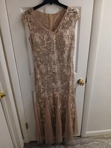 Abito tromba Alex sera donna beige paillettes ricamato zip posteriore tg 10 G26-56 - Foto 1 di 4
