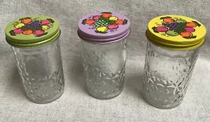 Lote de 3 frascos de gelatina de cristal acolchados con bolas de colección con tapas de frutas de 8 oz - Imagen 1 de 5