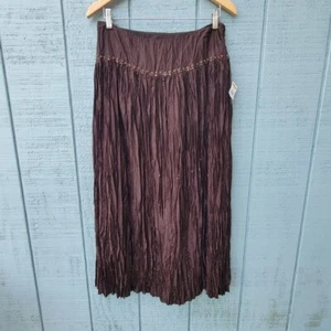 NWT y2k Talbots Pure 100% Silk Crinkle Sequin Beaded Maxi Skirt sz 12 Brown - Picture 1 of 10