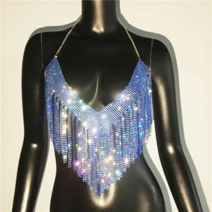 Strass BH Quaste Trägershirt Tank Tops Strand Transparent Bikini BH Nachtclub Party - Bild 1 von 17