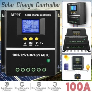 100A Solar Panel Charge Controller 12V 24V 36V 48V Regulator Auto Dual USB Mppt - Picture 1 of 12