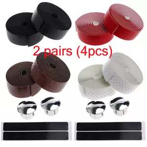4Pcs Handlebar Bicycle Cycling Road Bike PU Leather Handle Bar Grip Wrap Tapes - Picture 1 of 13