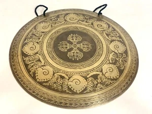 20 inches Double Dorje Carved Gong with mallet - Deep resonating gongs healing - Picture 1 of 4