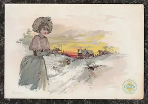 Grande carta commerciale vittoriana Clark's ONT filo donna che cammina al tramonto in inverno - Foto 1 di 2